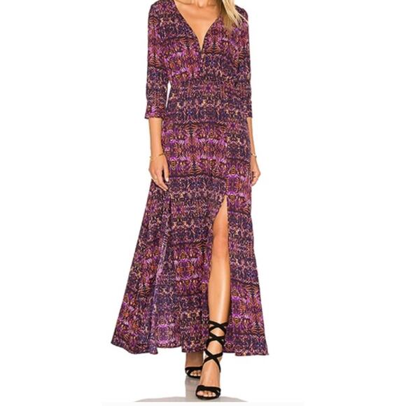 JACK BB Dakota Purple Orange Printed V-Neck Maxi Dress Women's Size Medium M - Picture 1 of 11
